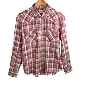 Levis Plaid Western Pearl Snap Flannel Shirt Mens Large Western Heritage Ranch